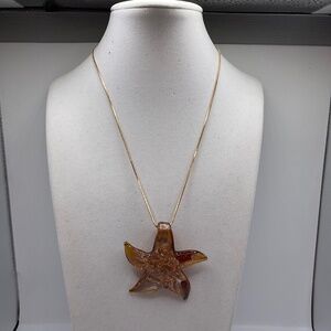 Vintage Italian Murano Glass Starfish Pendant With Gold Speckles